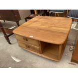 AN ERCOL 'PANDORA'S BOX' COFFEE TABLE, 31.5" SQUARE WITH TWO DRAWERS