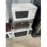 THREE MICROWAVE OVENS TO INCLUDE A KENWOOD ETC BELIEVED IN WORKING ORDER BUT NO WARRANTY
