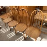 A SET OF FOUR ERCOL STYLE DINING CHAIRS