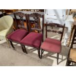 A PAIR OF EDWARDIAN DINING CHAIRS AND A VICTORIAN BEDROOM CHAIR