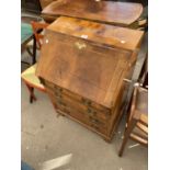 A GEORGIAN STYLE YEW WOOD BUREAU, 24" WIDE