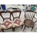 A PAIR OF VICTORIAN DINING CHAIRS AND A BEECH ELBOW CHAIR