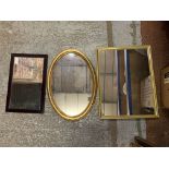 TWO GILT FRAMED MIRRORS AND A FURTHER WOODEN FRAMED EXAMPLE