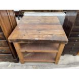 A KITCHEN BUTCHERS BLOCK TYPE THREE TIER TABLE, 38X35"