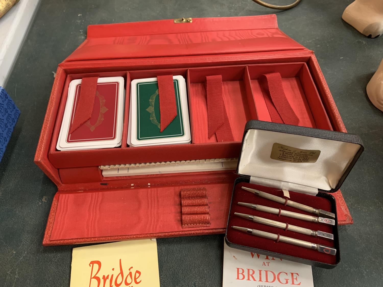 A BOXED BRIDGE SET TO INCLUDE A SET OF STERLING SILVER PROPELLING PENCILS - Image 2 of 2