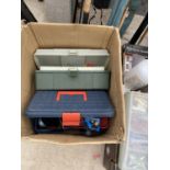 TWO SEA FISHING TACKLE BOXES WITH TACKLE AND A FISHING REEL