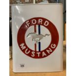 A WHITE FORD MUSTANG PETROL CAN WITH BRASS LID