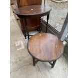 AN OVAL EALRY 20TH CENTURY OAK CENTRE TABLE ON BARLEYTWIST LEGS AND SMALL OAK OCCASIONAL TABLE
