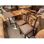 A MID 20TH CENTURY OAK DROP LEAF DINING TABLE AND FOUR MATCHING CHAIRS