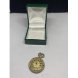 A YELLOW METAL LADIES FOB WATCH WITH A PRESENTAION BOX