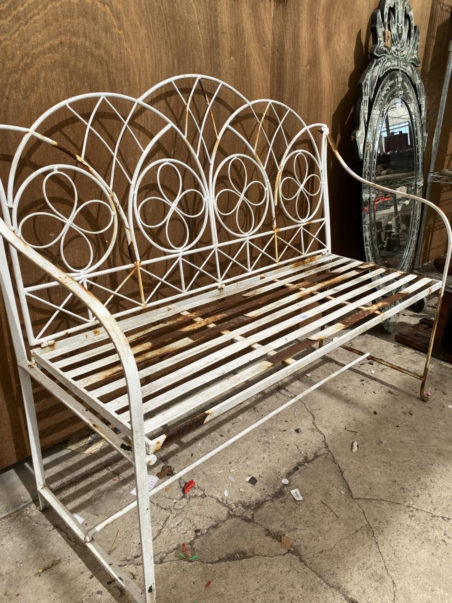 A WHITE PAINTED ALUMINIUM GARDEN BENCH - Image 2 of 3