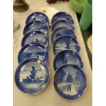 A COLLECTION OF ELEVEN ROYAL COPENHAGEN BLUE CHINA PLATES TO INCLUDE ONE OTHER EXAMPLE