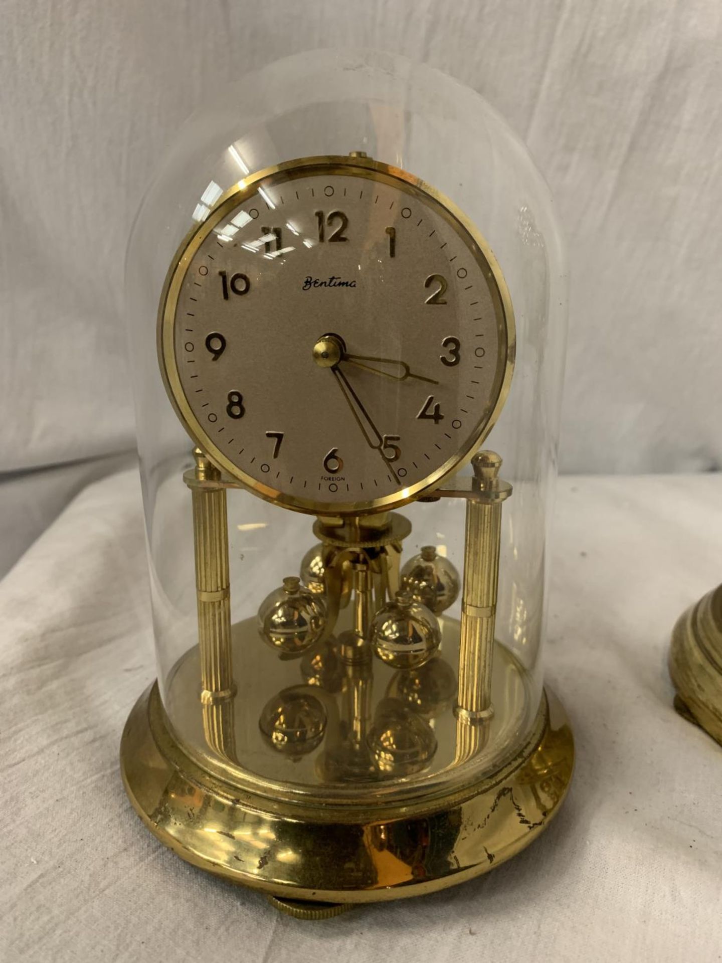 A KUNDO ANNIVERSARY GLASS DOMED CLOCK H: 9" AND A BENTIMA GLASS DOMED CLOCK - Image 2 of 5