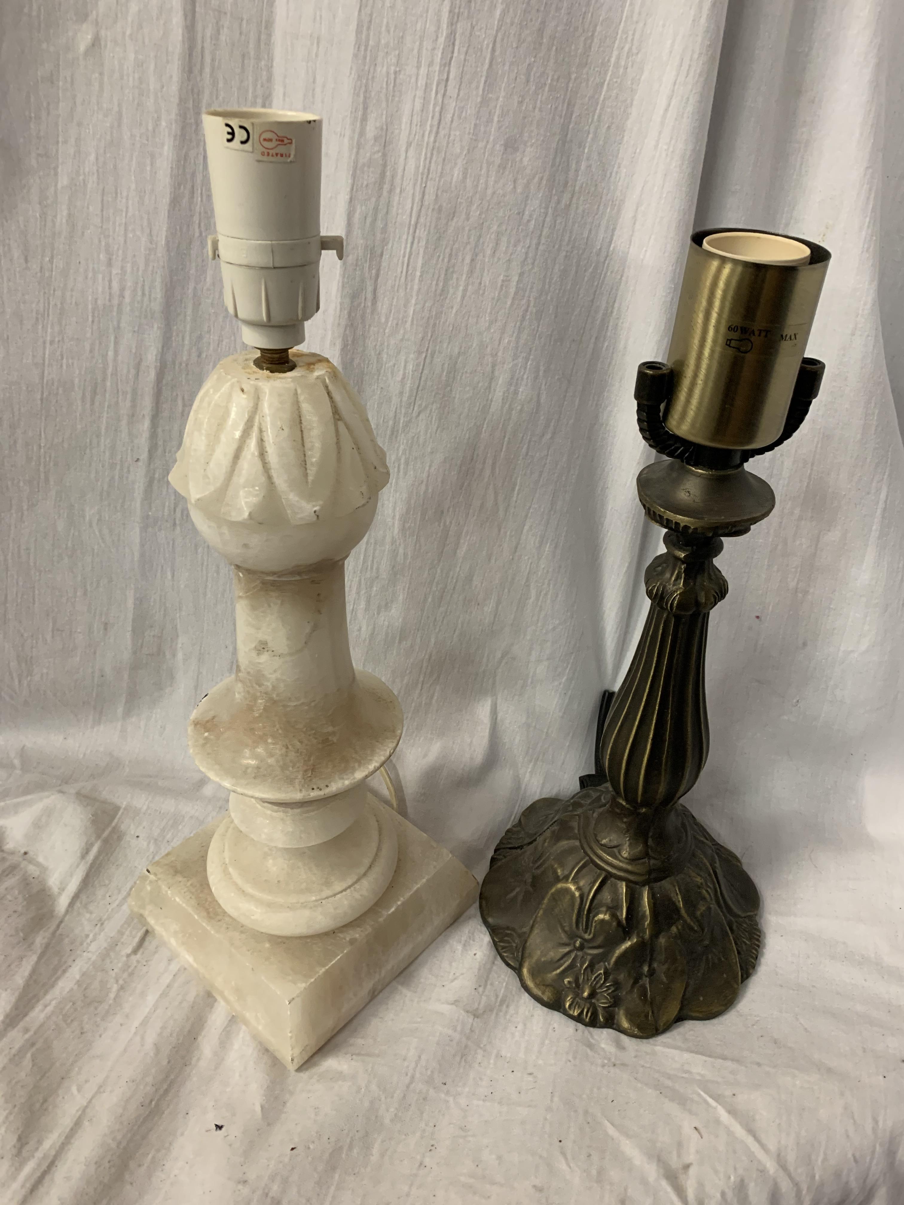 TWO TABLE LAMP BASES, ONE A MARBLE EXAMPLE