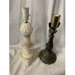 TWO TABLE LAMP BASES, ONE A MARBLE EXAMPLE
