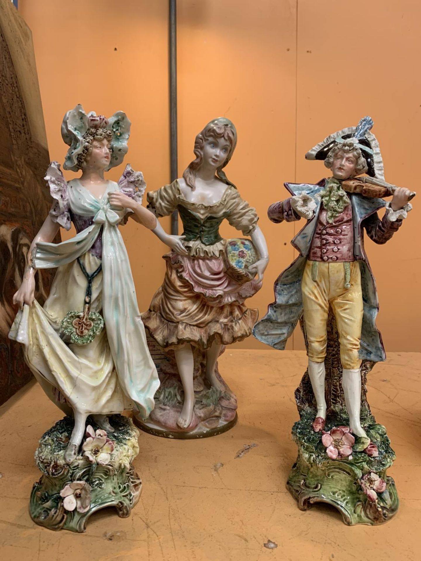 THREE LARGE VINTAGE FIGURINES, TO INCLUDE A CAPODIMONTE EXAMPLE
