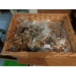 A WICKER BASKET CONTAINING A LARGE QUANTITY OF VARIOUS SILVER PLATED FLATWARE