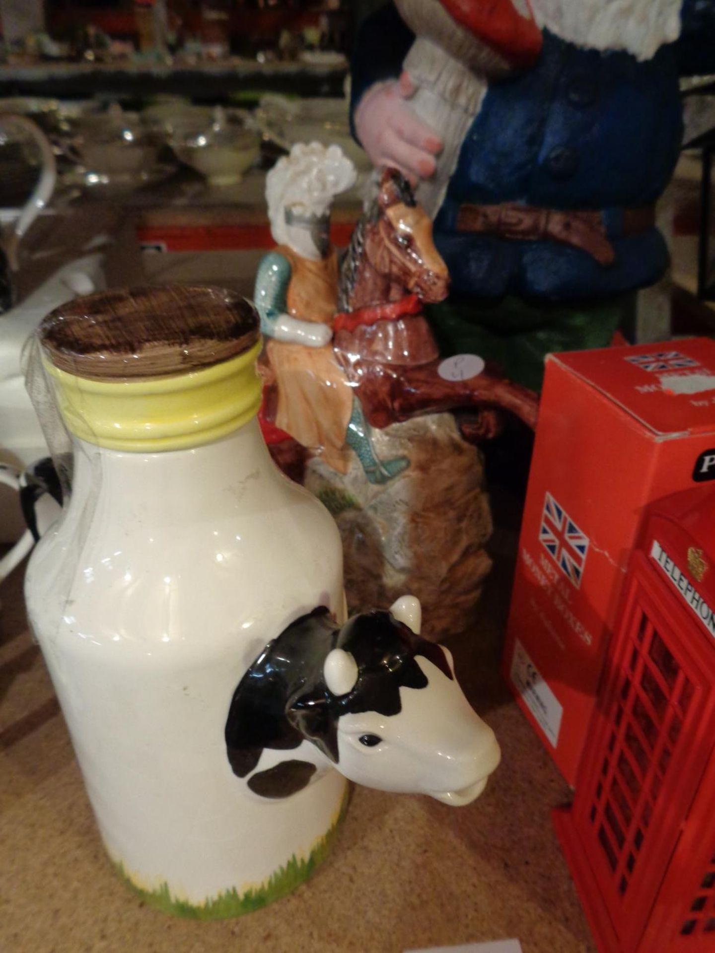 A LARGE GARDEN GNOME, TWO JULIANA MONEY BOXES, A JUG IN THE FORM OF A COW AND A STORAGE JAR IN THE - Image 2 of 4