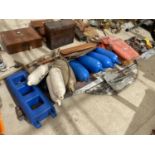 A LARGE QUANTITY OF BOAT RELATED ITEMS TO INCLUDE RUDDERS, BOUYS AND LIFE JACKETS ETC