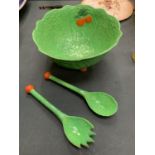A BESWICK SALAD BOWL AND SALAD SERVERS IN THE FORM OF SALAD LEAVES