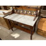 A VICTORIAN MARBLE TOP WASHSTAND WITH TILED BACK, 42" WIDE