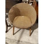 A 1950S RETRO BEDROOM CHAIR WITH A BENTWOOD BACK RAIL AND A WOVEN RUSH BACK AND SEAT