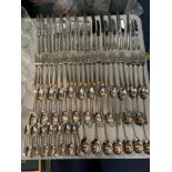 A LARGE QUANTITY OF WALKER AND HALL BEAD EDGED SHEFFIELD PLATED FLATWARE