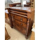 A VICTORIAN MAHOGANY CHEST OF THREE DRAWERS AND ONE SECR3ET DRAWER, 42.5" WIDE