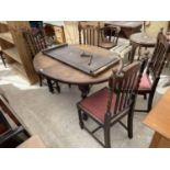 AN EARLY 20TH CENTURY OVAL OAK WIND-OUT DINING TABLE ON BARLEYTWIST LEGS, 54X41.5" PLUS EXTRA LEAF