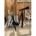 AN ASSORTMENT OF ITEMS TO INCLUDE A TASCO TELESCOPE, A CAMERA TRIPOD AND FURTHER PHOTOGRAPHY ITEMS