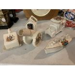 A COLLECTION OF CRESTED WARE TO INCLUDE AN AMBULANCE, CANON, BLACK WATCH BULLDOG ETC