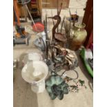 AN ASSORTMENT OF ITEMS TO INCLUDE A VASE, A CERAMIC PLANTER ON PEDASTEL BASE AND A WATER FEATURE ETC