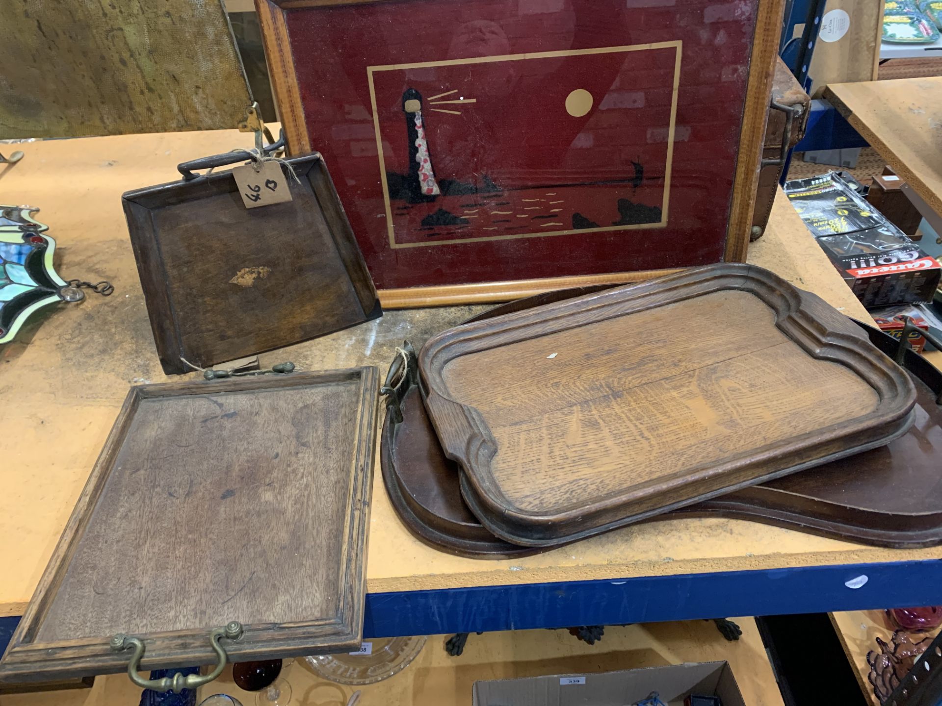 FIVE VINTAGE WOODEN TRAYS - Image 3 of 3
