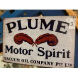 A METAL SIGN "PLUME MOTOR SPIRIT "