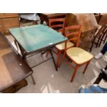 A PAIR OF 20TH CENTURY KITCHEN CHAIRS AND A FOLDING CARD TABLE