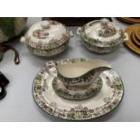 A SELECTION OF COPELAND SPODE "SPODE'S BYRON" INCLUDING TWO TUREENS, A GRAVY BOAT AND AN OVAL