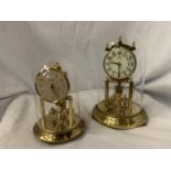 A KUNDO ANNIVERSARY GLASS DOMED CLOCK H: 9" AND A BENTIMA GLASS DOMED CLOCK