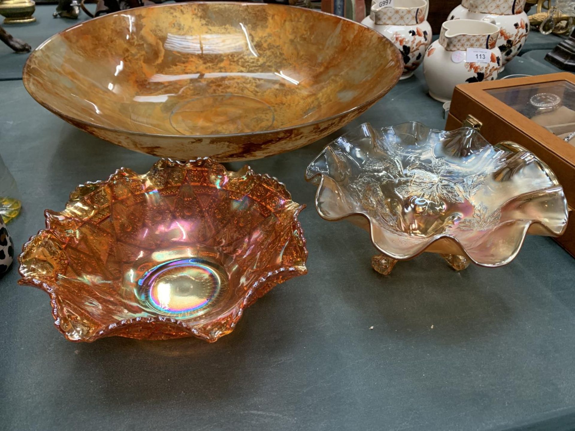 A VERY LARGE DISPLAY BOWL DIA:50.5CM AND TWO CARNIVAL WARE BOWLS - Image 2 of 3