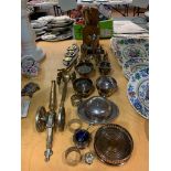 VARIOUS SILVER PLATE AND BRASS ITEMS
