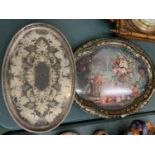 A SILVER PLATED VINERS OF SHEFFIELD SMALL BUTLER'S TRAY AND A LARGER FLORAL DECORATED TIN METAL
