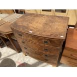A REPRODUCTION BURR WALNUT CHEST OF FOUR DRAWERS, 31" WIDE