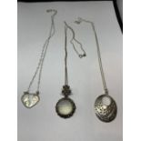 THREE SILVER NECKLACES WITH PENDANTS