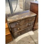 A VICTORIAN PINE CHEST OF TWO SHORT AND TWO LONG DRAWERS, 35" WIDE