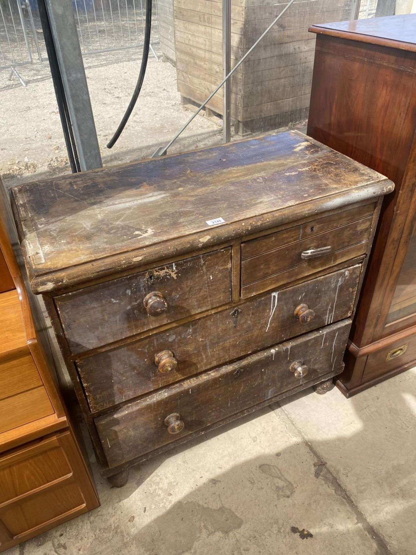 A VICTORIAN PINE CHEST OF TWO SHORT AND TWO LONG DRAWERS, 35" WIDE