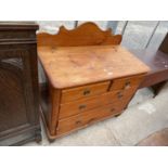 A VICGTORIAN PINE CHEST OF TWO SHORT AND TWO LONG DRAWERS WITH RAISED BACK, 40" WIDE