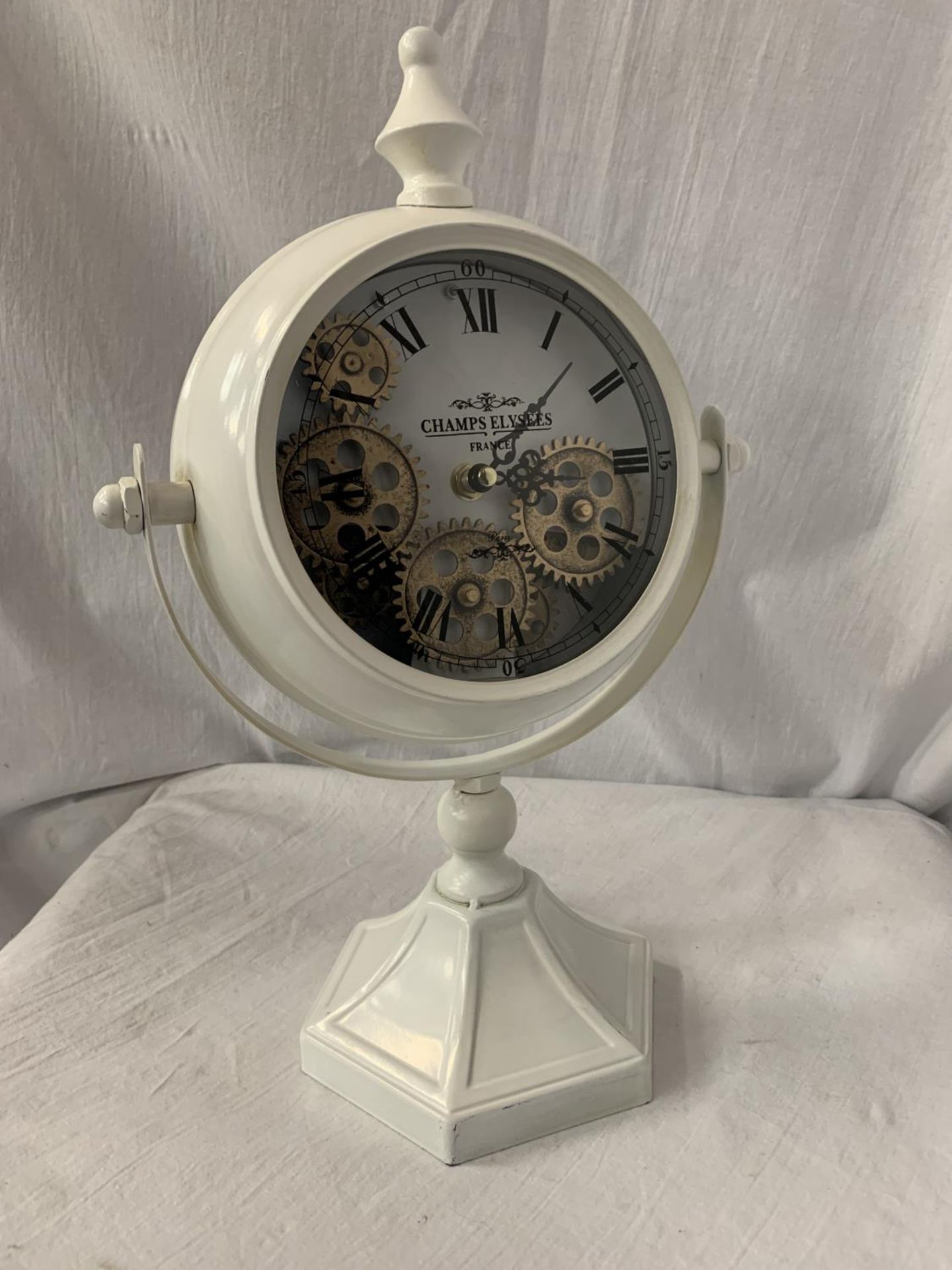 A CHAMPS ELYSEES DESIGN MANTEL CLOCK WITH VISABLE MOVEMENT H: 39CM - Image 2 of 3