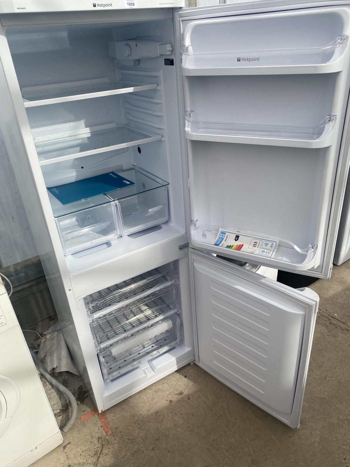 A WHITE HOTPOINT UPRIGHT FRIDGE FREEZER BELIEVED IN WORKING ORDER BUT NO WARRANTY - Image 3 of 4