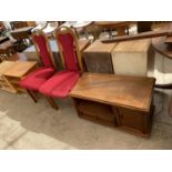 A PAIR OF MODERN DINING CHAIRS AND OAK TV/VIDEO STAND