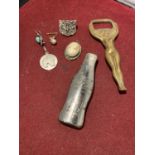 VARIOUS ITEMS TO INCLUDE A BRASS WOMAN BOTTLE OPENER, A METAL COCA COLA, CAMEO ETC