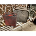 A VINTAGE ALUMINIUM OIL CAN AND A FURTHER VINTAGE FUEL CAN